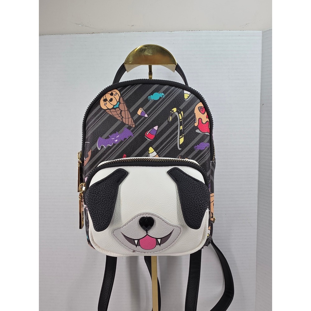 Betsey Johnson Halloween Vampire Puppy Mini Backpack Spooky Treats Print Black